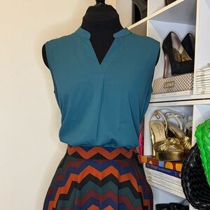 Timeson Classic Sleeveless Chiffon Shirt in Deep Cyan (Small)